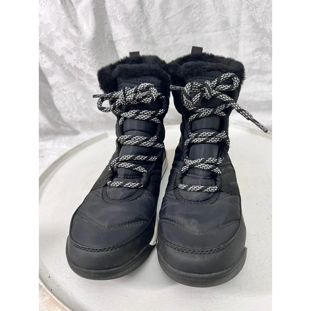 Sorel Whitney II Short Lace Waterproof Black Winter Boots Faux Fur Kids